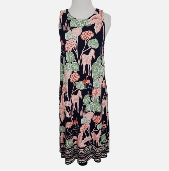 crown & ivy Dresses & Skirts - Crown & Ivy Black Dress with Pink and Green Tropical Print Size Large